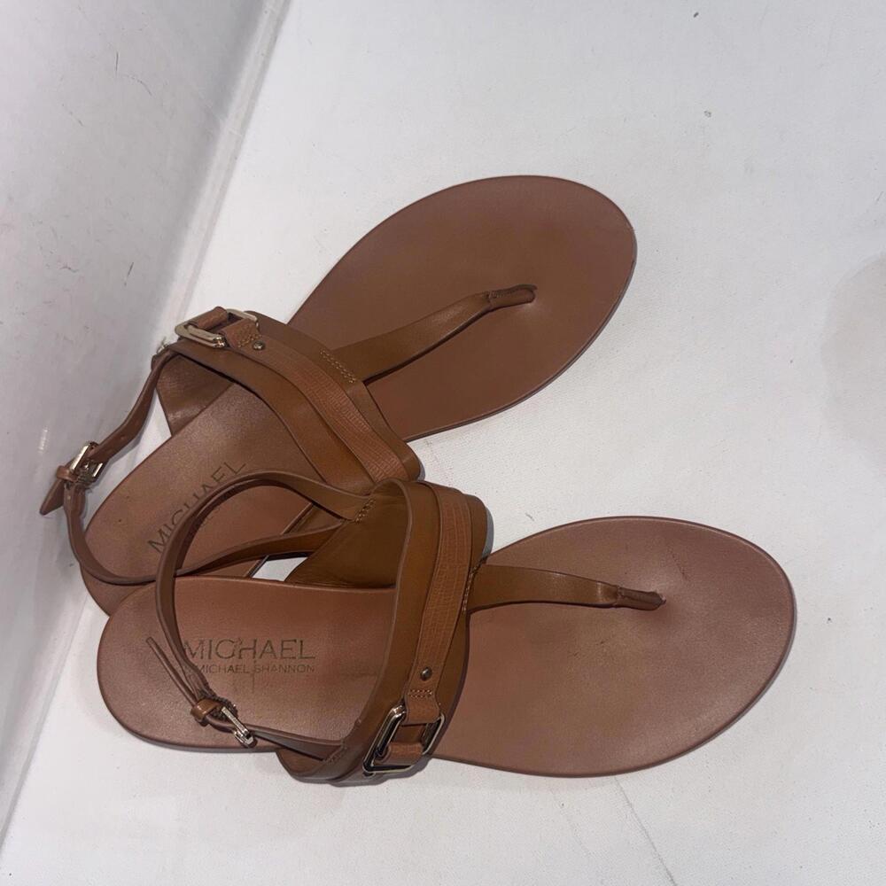 MICHAEL KORS Thong Sandals Brown Faux Leather Slingback Designer Shoes Sz 10 M